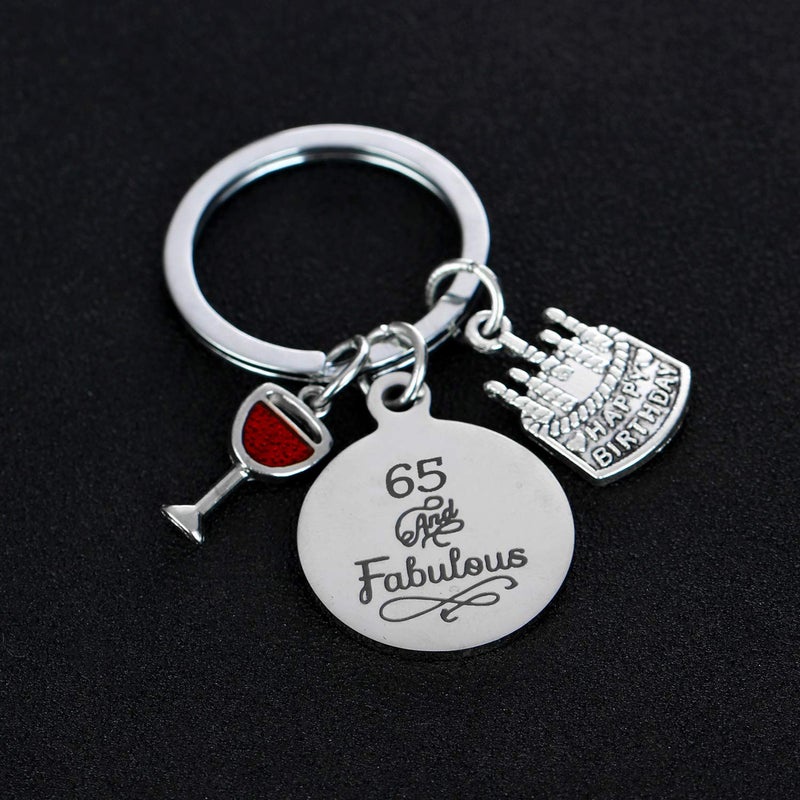 YEEQIN Happy Birthday Keychain, Cake Cheer Live Laugh Love Charms Key Chains, Unisex Birthday Gifts (65th Birthday) - Image 2